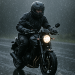 Motorrijder in de regen